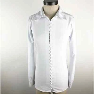 Women's Long Sleeve Button Front Shirt Size Small White Stretch Pearl Buttons - Picture 1 of 11