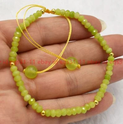 Natural 2x4mm Faceted Peridot Gemstone Rondelle Beads Bracelet Set 7.5'' - Image 1 of 4