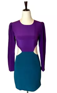 Naven By Revolve Dress Small Purple Turquoise Silk Long Sleeve Cut Out Mini Sexy - Picture 1 of 11