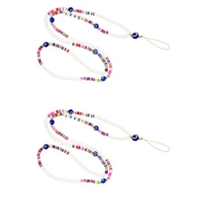 Set of 2 Mobile Phone Chain Camera Hanging Lanyard Beaded Wrist Strap - Zdjęcie 1 z 12