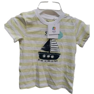 Nwt Boy 18-24 Months Yellow Striped Sailor Short Sleeve 100% Organic Cotton - Picture 1 of 6