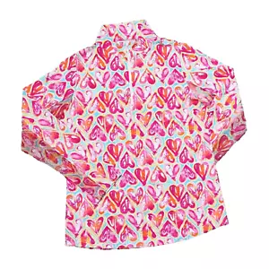 IBKUL Top Womens Small S 1/4 Zip Mesh Vented Long Sleeve Golf Tennis Heart Print - Picture 1 of 15