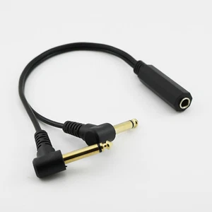 Gold 6.35mm Female to 2x 6.35mm Male Right Angle Mono Audio Adapter Cable 1FT - Picture 1 of 7