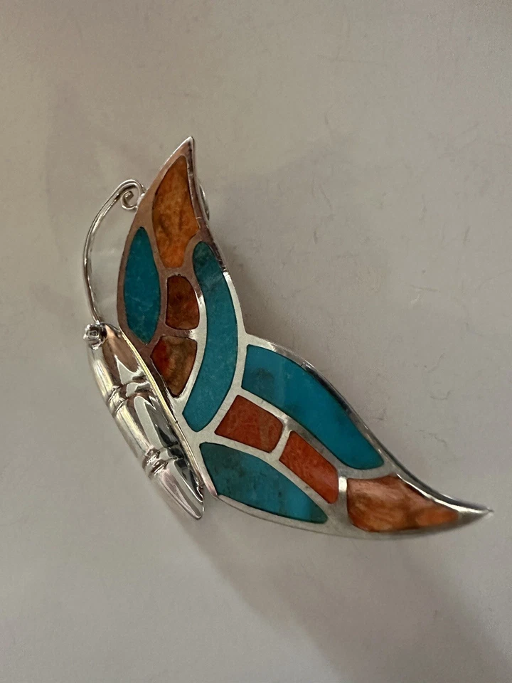 Colgante y prendedor mariposa con incrustaciones de turquesa y coral JAY KING, plata de ley Foto 1 de 1