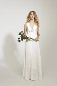 NICOLE MILLER DOUBLE FACE SATIN VNECK BRIDAL WEDDING DRESS 12 $990 EK0030 - Picture 1 of 1