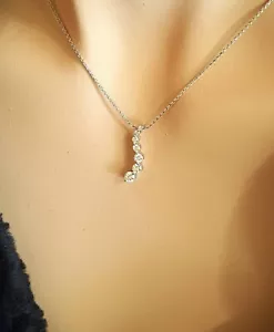 14K White Gold Diamond Pendant with a 14K White Gold Wheat Style Necklace Chain - Picture 1 of 5