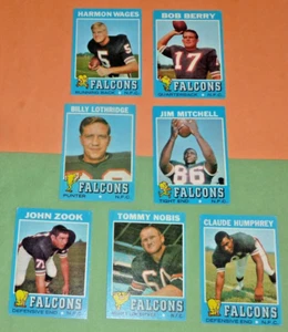 Lote de 7 cartas 1971 Topps Falcons Zook Berry Wages Lothridge Mitchell Nobis Humphrey - Imagen 1 de 2