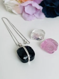 Collana In argento 925 Con Pietre Intercambiabili Nera-Cristal-Rosa - Foto 1 di 12