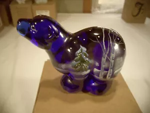 FENTON POLAR BEAR COBALT BLUE SIGNED HANDPAINTED WINTER SCENE FIGURINE #9 - Picture 1 of 6