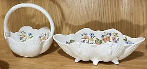 2 AYNSLEY BONE CHINA COTTAGE GARDEN SHELL ITEMS BASKET AND FOOTED DISH ENGLAND - Picture 1 of 11