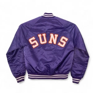 Vintage Phoenix Suns NBA Satin Chalk Line Bomber Jacket Purple Size Small - RARE - Picture 1 of 12