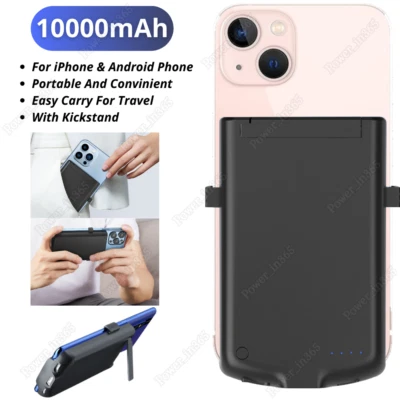 For iPhone Android 10000mAh Battery Charger Case Power Bank Rear Charging Cover - Image 1 of 4