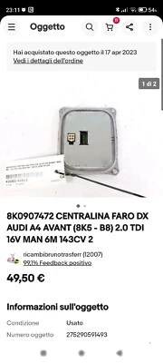 8K0907472 CENTRALINA FARO DX AUDI A4 AVANT (8K5 - B8) 2.0 TDI 16V MAN 6M 143CV 2 - Immagine 1 di 2