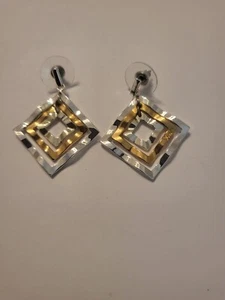 "Pendientes de colección en forma de diamante en tono dorado y plateado de 1" - Imagen 1 de 1