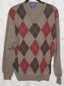 PENDLETON BROWN RED MERINO WOOL ARGYLE SWEATER - MEN'S SIZE M -NWOT - Picture 1 of 3