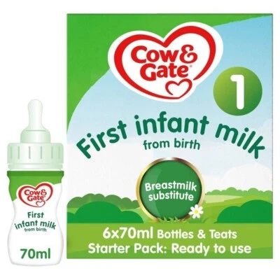 Cow & Gate 1 First Baby Milk Formula Liquid Starter Pack from Birth 6 x 70ml - Изображение 1 из 3
