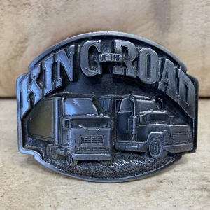 KING OF THE ROAD Pewter Belt Buckle Transport Trucker 18 Wheeler Semi 2.25x3.25” - Picture 1 of 5