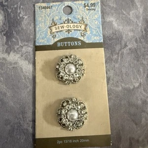 Sewology Decorative Buttons Set Of 2, Pearl Like Center Stone With Rhinestones - Picture 1 of 2