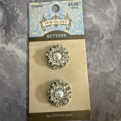Sewology Decorative Buttons Set Of 2, Pearl Like Center Stone With Rhinestones - Image 1 of 2
