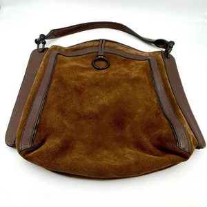 BCBG MAXAZRIA Large Brown Leather Suede Purse Shoulder Bag Brown Hobo Style - Picture 1 of 8