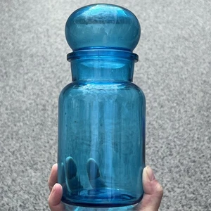 Vintage Belgien blau Glas Apotheker Glas mit Blasendeckel 9" hoch - Bild 1 von 10