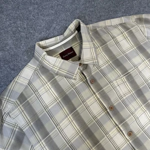 Chemise Tommy Bahama homme XL grise à carreaux 100% soie manches courtes poche boutonnée - Photo 1/8