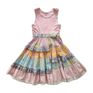 MUSTARD PIE Girls 10 Mix Print Summer Dress Pink Multi - Picture 1 of 8