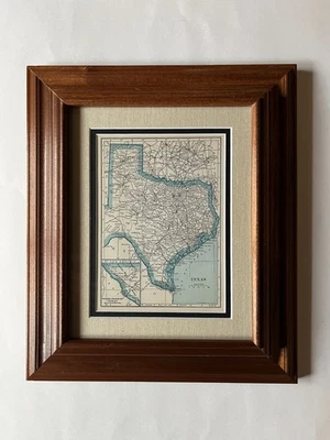 1934 "Blue" TEXAS State Map by C.S. Hammond, Framed/Double Mat SEE DESCRIPTION - Image 1 of 3