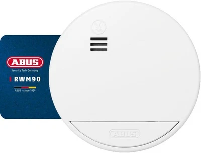 ABUS Rauchmelder RWM90 5J Batterie DIN EN14604 Wohnraeume Alarm 85dB Weiss - Bild 1 von 4