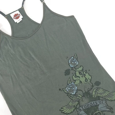 HARLEY-DAVIDSON Sturgis 2007 Майка женщин XL зеленый графический США сделано мотоциклиста тур - Изображение 1 из 4