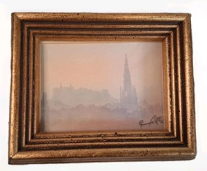 Vtg Miniature Edinburgh Castle SIGNED Gallery Painting In Frame - Picture 1 of 5