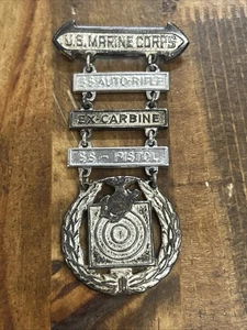 Segunda Guerra Mundial USMC USM Cuerpo de Marines de los Estados Unidos Insignia de francotirador EGA Tirador Esterlina 3 Bar 24 G - Imagen 1 de 5