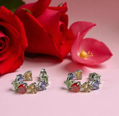 Orecchini in Ottone Cerchi con zirconi cuori colorati Anallergici Nickel Free - Immagine 1 di 4