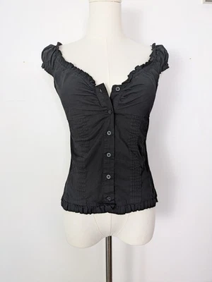 John Galt Milkmaid Babydoll Top S/M Button Down Y2K Ruffle - Image 1 of 4