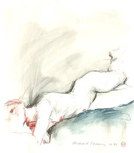 Richard J.S. Young - 1996 Mixed Media, Reclining Nude on Blue and Grey - Picture 1 of 3