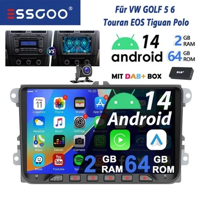 Carplay Für VW Golf 5 6 Polo 6R Touran Skoda Android 14 DAB+ Autoradio GPS Navi - Bild 1 von 4