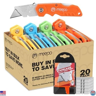 Heavy-Duty 20-Pack Folding Box Cutters - Razor Sharp Utility Knives & 50 Blades - Image 1 of 4