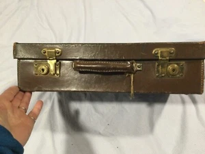 Small brown leather vintage suitcase c 1930s With Key - Picture 1 of 11