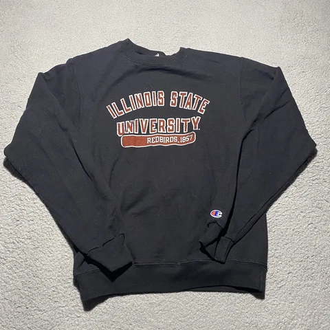 Illinois State University Champion Eco Sweatshirt Mens Small Black Long Sleeve Cover