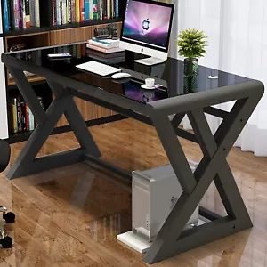 Glass Top Computer Desk Laptop PC Table Home Office Desktop Workstation Tables - Picture 1 of 15