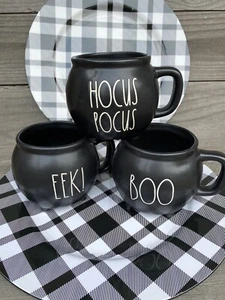 3 Rae Dunn by Magenta 2021 Black Cauldron Halloween Mugs BOO HOCUS POCUS EEK! - Picture 1 of 7