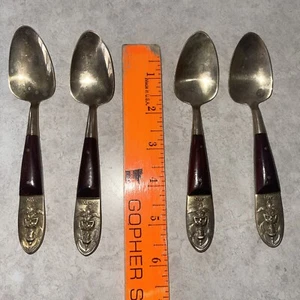 Set posate 4 pezzi cucchiaio bronzo Buddha vintage raro asiatico Siam Thai MCM - Foto 1 di 8