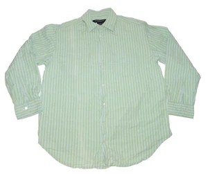 J Peterman Shirt Men's L Green Stripe Button Office Casual Dress Textured Knit - Picture 1 of 13