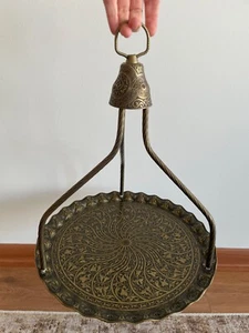 Traditionelles türkisches Kaffee & Tee Serviertablett mit Aufhänger - dunkle Messingfarbe - Bild 1 von 19