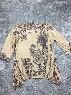 Camisa Jody California para mujer talla 2XL beige gamuza manga 3/4 marrón elástica Foto 1 de 4