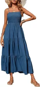 PRETTYGARDEN Women's Spaghetti Strap Smocked Tiered Long Beach Sundress ~ NWT - Picture 1 of 5