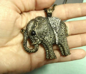 RUE21 Boho Elephant Necklace sweater length Rhinestone encrusted Medallion look - Picture 1 of 4