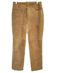 Newport News Suede Pants Womens 12 Camel Brown Leather Straight Leg Pockets Vtg - Picture 1 of 10