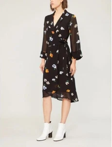 GANNI Dainty Georgette Black Floral Wrap Dress UK 8 EU 36 US 4 S Perfect £180 - Picture 1 of 22
