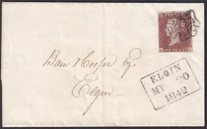 1841 B1 SG8 1d RED BROWN PLATE 20 EDINBURGH TO ELGIN PRINTED LETTER (PG) - Picture 1 of 4